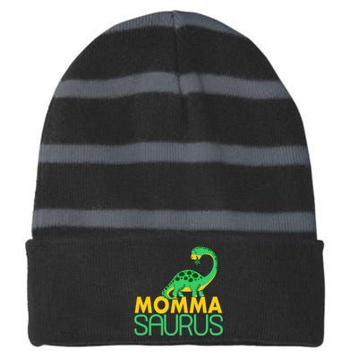 Momma Saurus Mommasaurus Dinosaur Cute Mom Striped Beanie with Solid Band