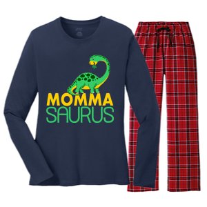 Momma Saurus Mommasaurus Dinosaur Cute Mom Women's Long Sleeve Flannel Pajama Set 