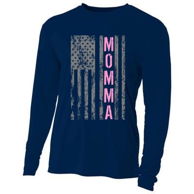 Momma Vintage USA Flag Cooling Performance Long Sleeve Crew