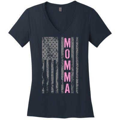 Momma Vintage USA Flag Women's V-Neck T-Shirt
