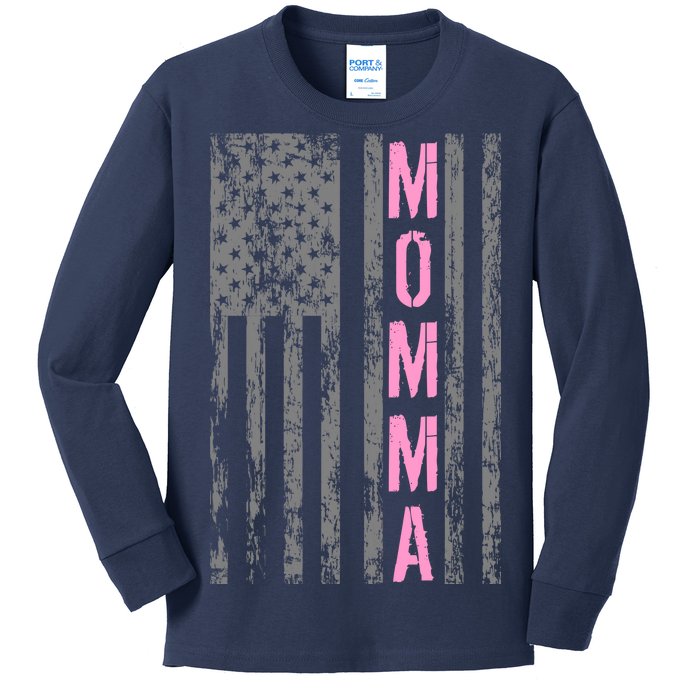 Momma Vintage USA Flag Kids Long Sleeve Shirt