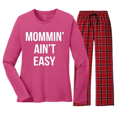 Mommin' Ain't Easy Bold Text Women's Long Sleeve Flannel Pajama Set 