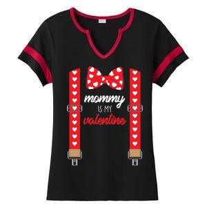 Mommy Is My Valentine Cute Bow Tie Suspenders Ladies Halftime Notch Neck Tee