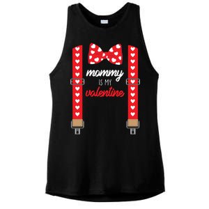 Mommy Is My Valentine Cute Bow Tie Suspenders Ladies PosiCharge Tri-Blend Wicking Tank