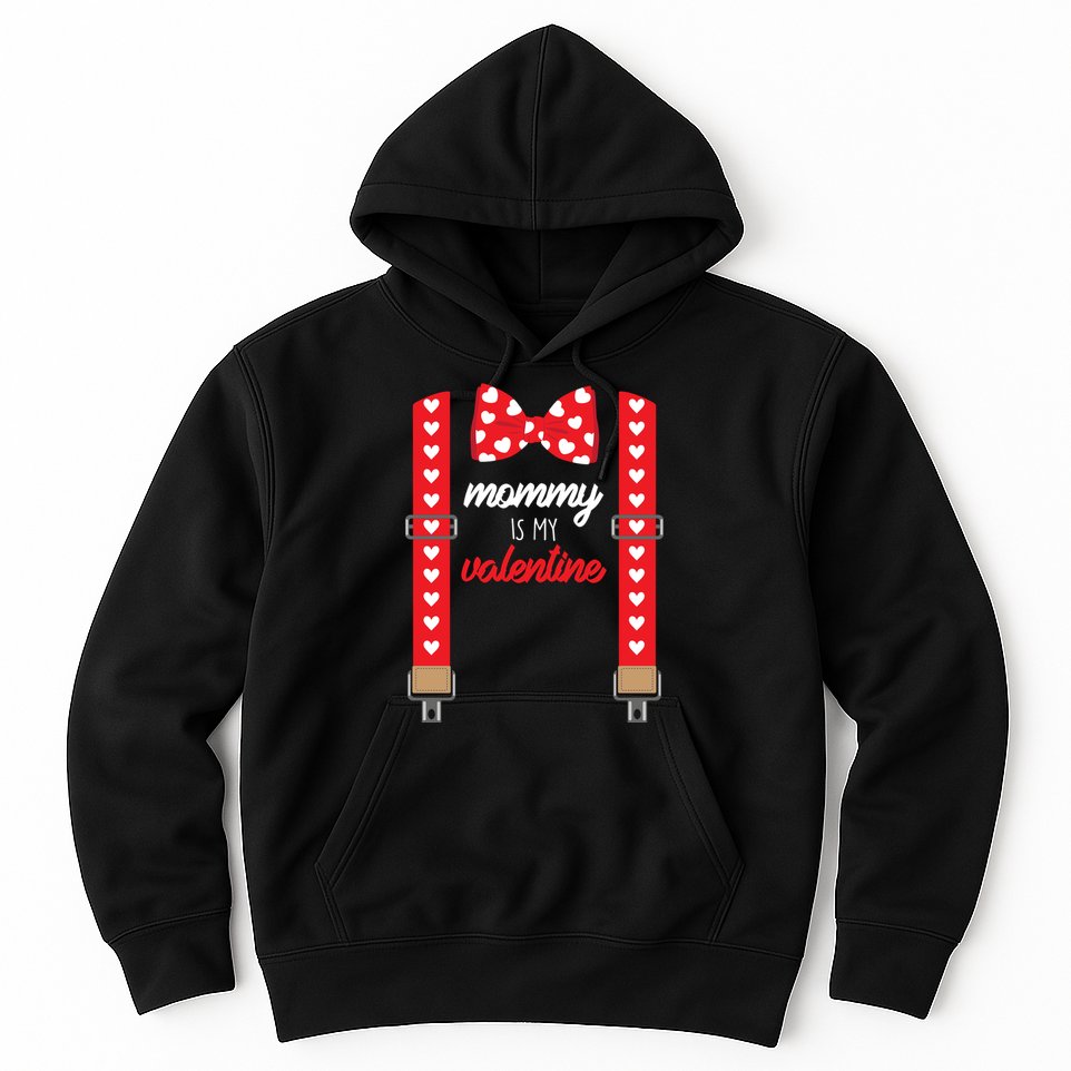 Mommy Is My Valentine Cute Bow Tie Suspenders Hoodie