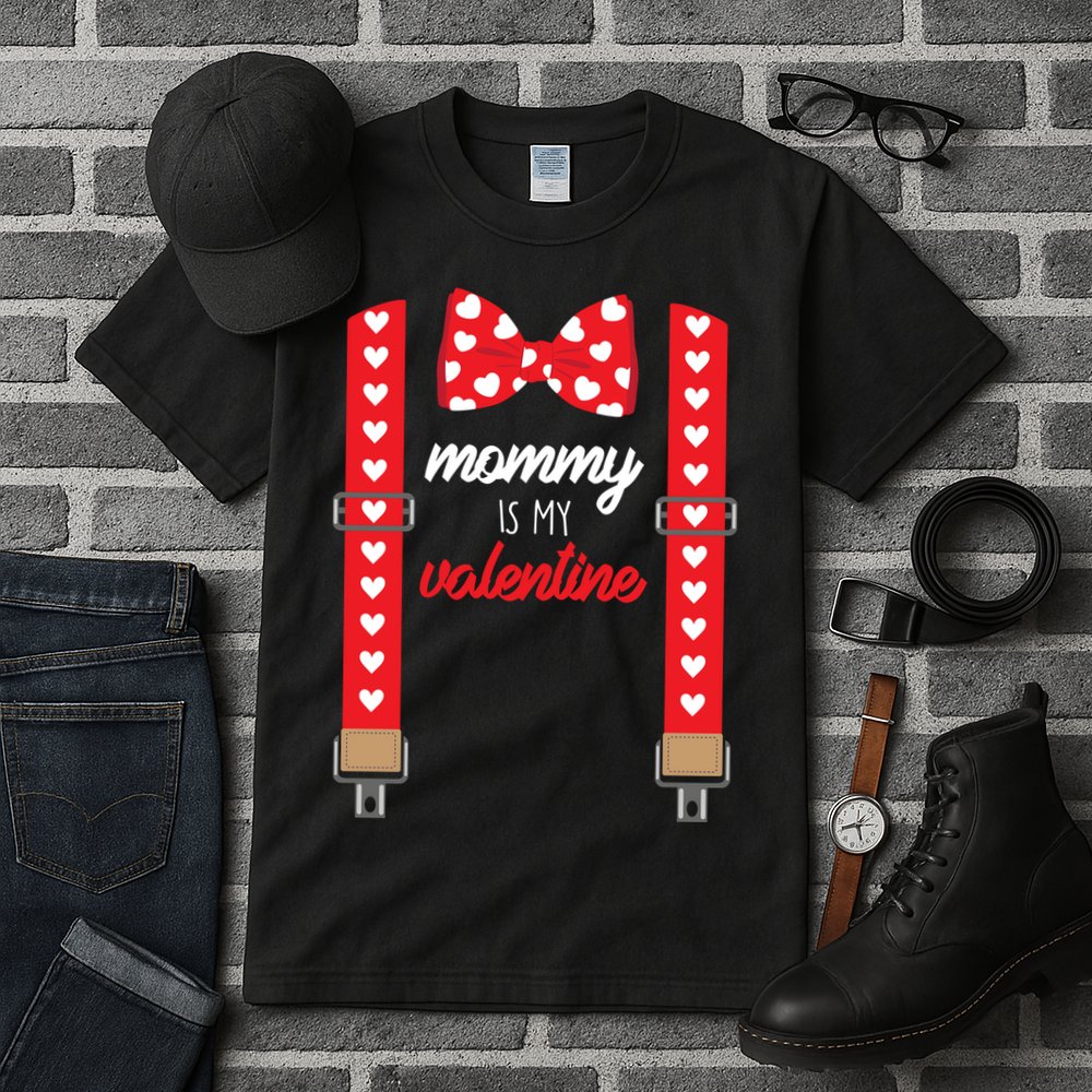 Mommy Is My Valentine Cute Bow Tie Suspenders Tall T-Shirt