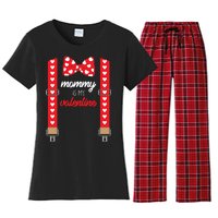 Mommy Is My Valentine Cute Bow Tie Suspenders Women's Flannel Pajama Set