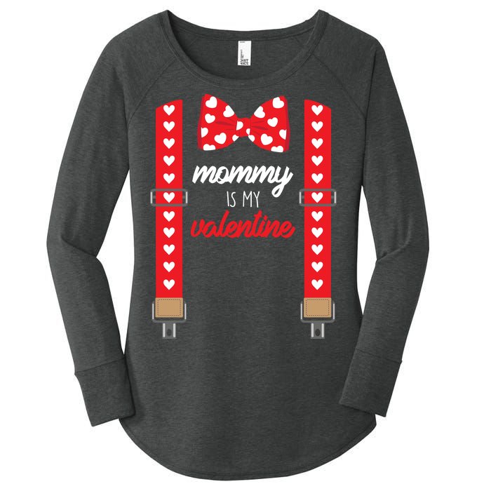 Mommy Is My Valentine Cute Bow Tie Suspenders Women's Perfect Tri Tunic Long Sleeve Shirt