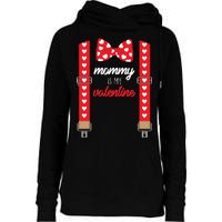 Mommy Is My Valentine Cute Bow Tie Suspenders Womens Funnel Neck Pullover Hood