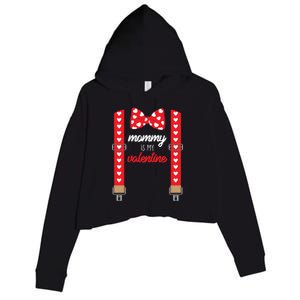 Mommy Is My Valentine Cute Bow Tie Suspenders Crop Fleece Hoodie