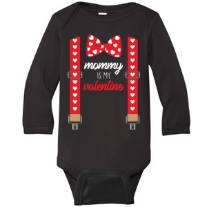 Mommy Is My Valentine Cute Bow Tie Suspenders Baby Long Sleeve Bodysuit