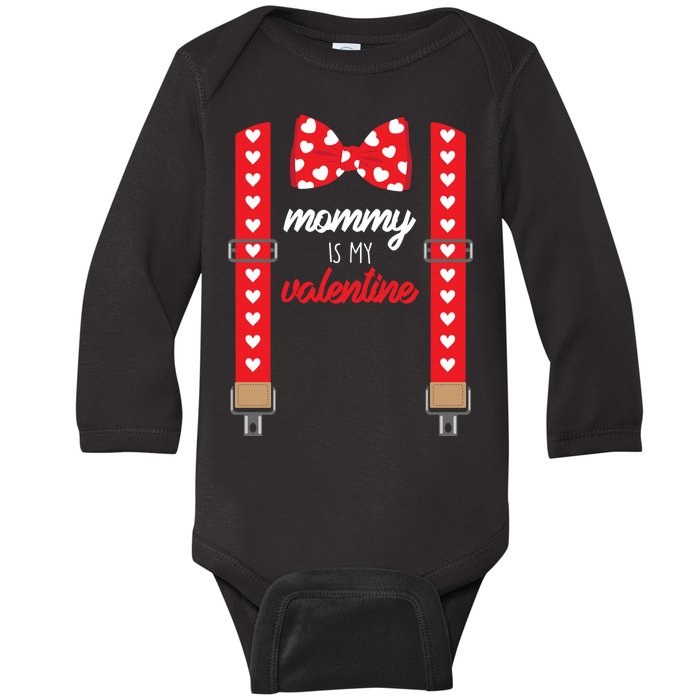 Mommy Is My Valentine Cute Bow Tie Suspenders Baby Long Sleeve Bodysuit