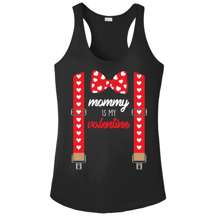 Mommy Is My Valentine Cute Bow Tie Suspenders Ladies PosiCharge Competitor Racerback Tank