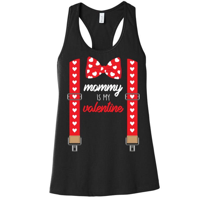 Mommy Is My Valentine Cute Bow Tie Suspenders Women's Racerback Tank