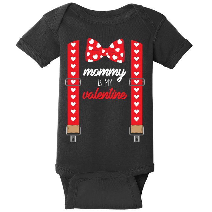 Mommy Is My Valentine Cute Bow Tie Suspenders Baby Bodysuit