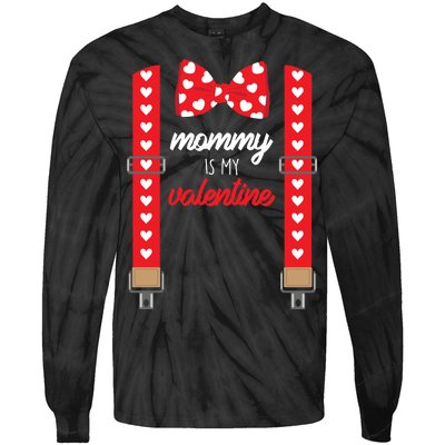 Mommy Is My Valentine Cute Bow Tie Suspenders Tie-Dye Long Sleeve Shirt