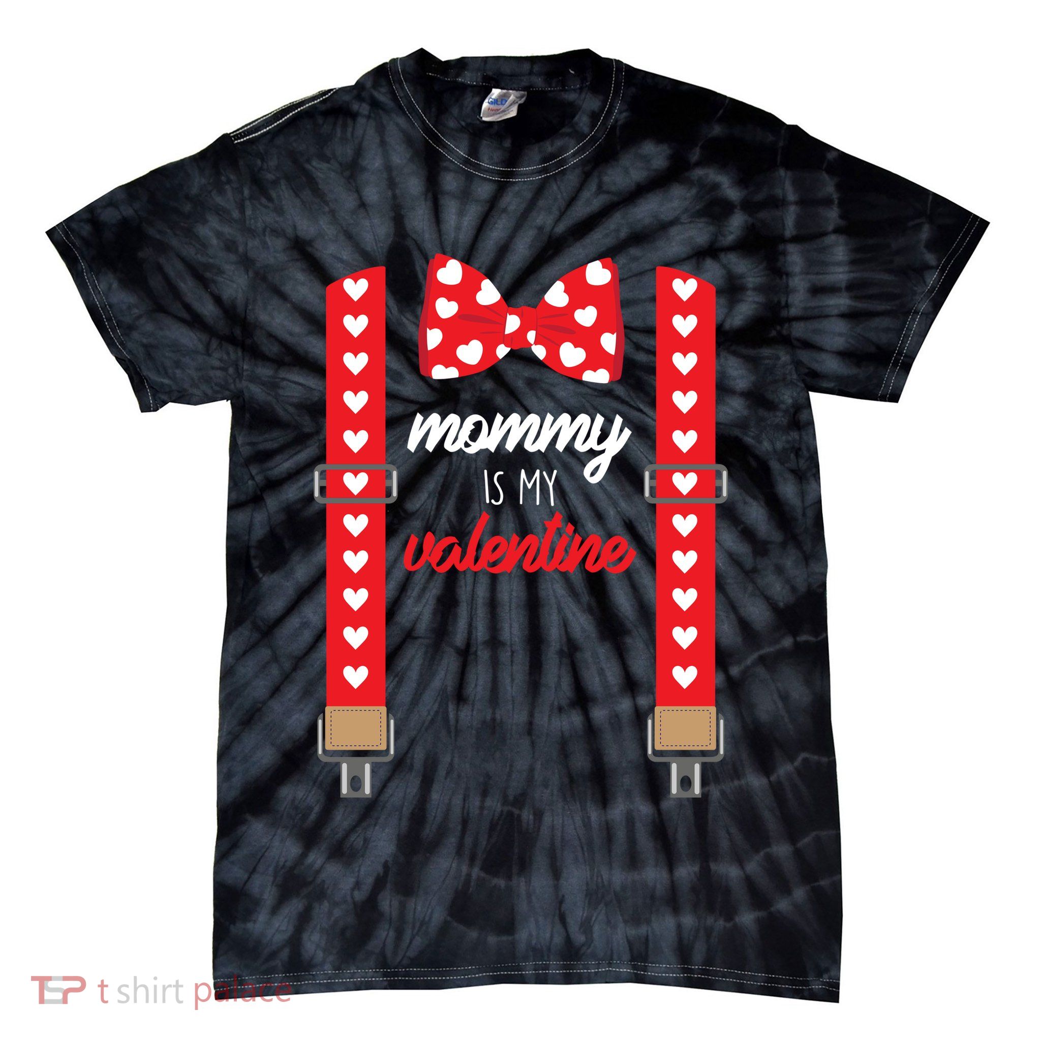 Mommy Is My Valentine Cute Bow Tie Suspenders Tie-Dye T-Shirt