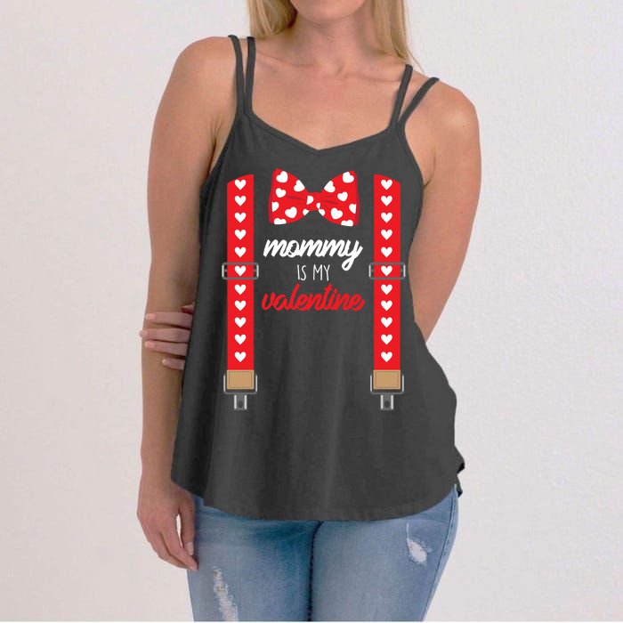 Mommy Is My Valentine Cute Bow Tie Suspenders Women's Strappy Tank