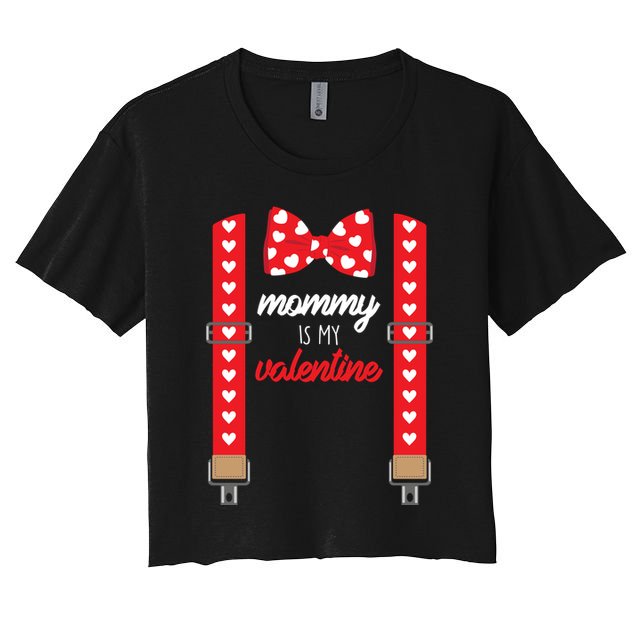 Mommy Is My Valentine Cute Bow Tie Suspenders Crop Top