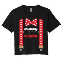 Mommy Is My Valentine Cute Bow Tie Suspenders Women's Crop Top Tee