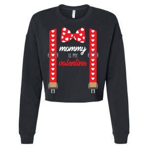 Mommy Is My Valentine Cute Bow Tie Suspenders Cropped Pullover Crew