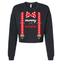 Mommy Is My Valentine Cute Bow Tie Suspenders Cropped Pullover Crew