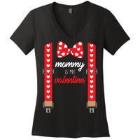 Mommy Is My Valentine Cute Bow Tie Suspenders Women's V-Neck T-Shirt