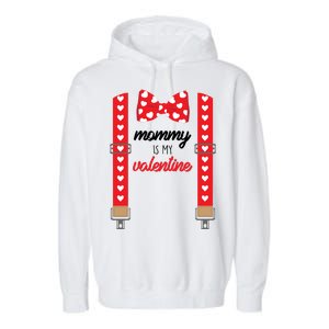 Mommy Is My Valentine Cute Bow Tie Suspenders Garment-Dyed Fleece Hoodie