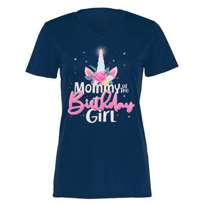 Mommy of the Birthday Girl Magical Unicorn Women's Momentum V-Neck T-Shirt