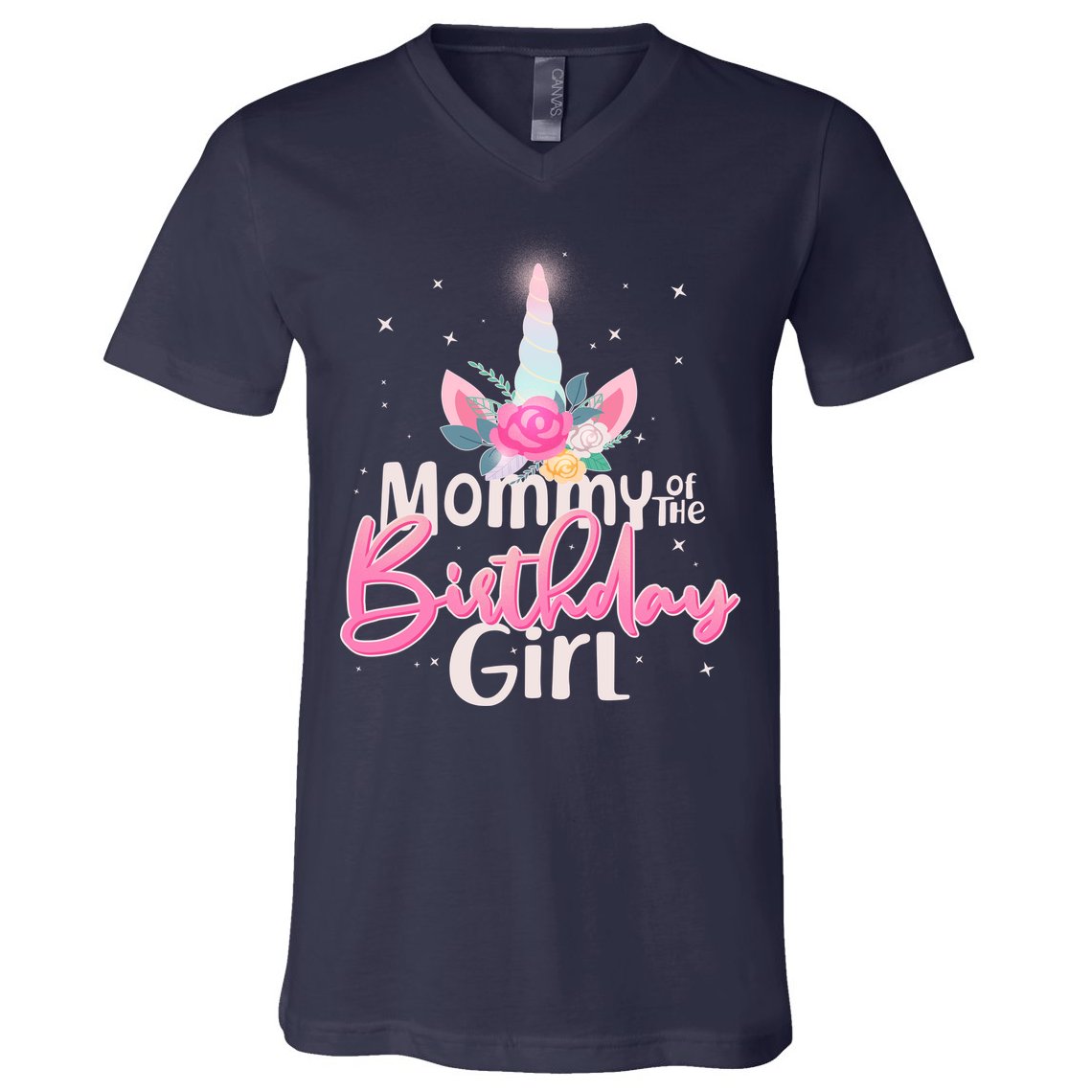 Mommy of the Birthday Girl Magical Unicorn V-Neck T-Shirt