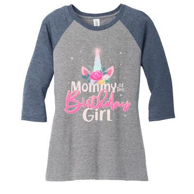 Mommy of the Birthday Girl Magical Unicorn Women's Tri-Blend 3/4-Sleeve Raglan Shirt