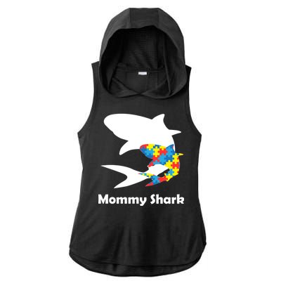 Mommy Shark Autism Awareness  Ladies PosiCharge Tri-Blend Wicking Draft Hoodie Tank