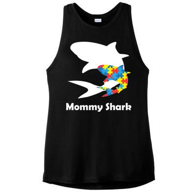 Mommy Shark Autism Awareness  Ladies PosiCharge Tri-Blend Wicking Tank