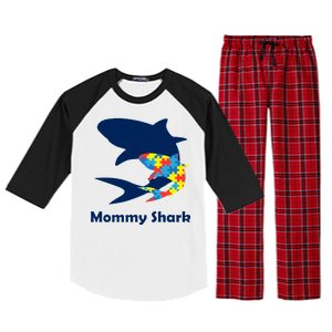 Mommy Shark Autism Awareness  Raglan Sleeve Pajama Set