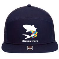Mommy Shark Autism Awareness  7 Panel Mesh Trucker Snapback Hat