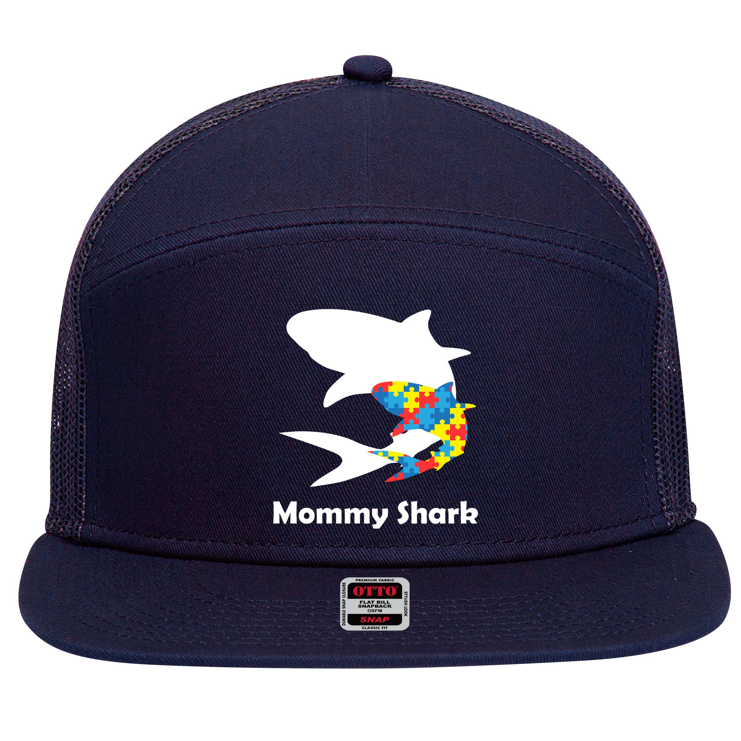 Mommy Shark Autism Awareness  7 Panel Mesh Trucker Snapback Hat