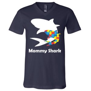 Mommy Shark Autism Awareness  V-Neck T-Shirt