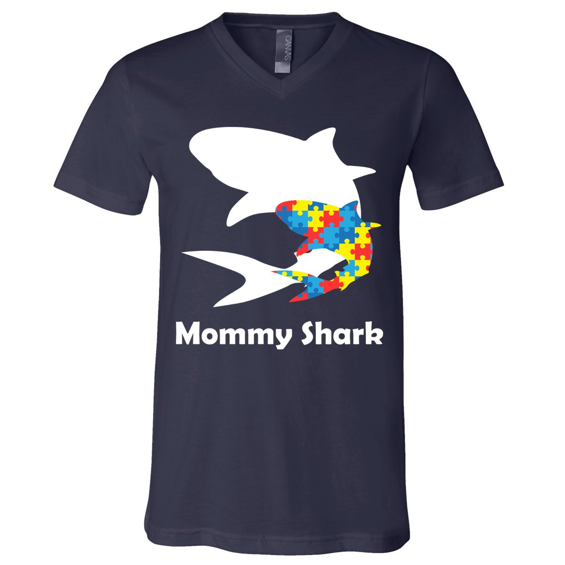 Mommy Shark Autism Awareness  V-Neck T-Shirt