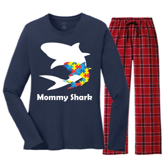 Mommy Shark Autism Awareness  Women's Long Sleeve Flannel Pajama Set 