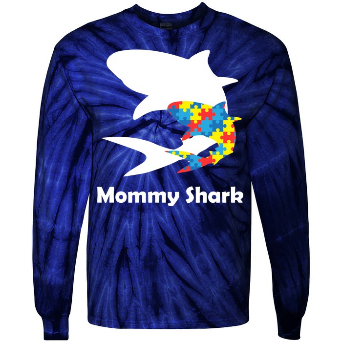 Mommy Shark Autism Awareness  Tie-Dye Long Sleeve Shirt