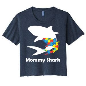 Mommy Shark Autism Awareness  Women's Crop Top Tee