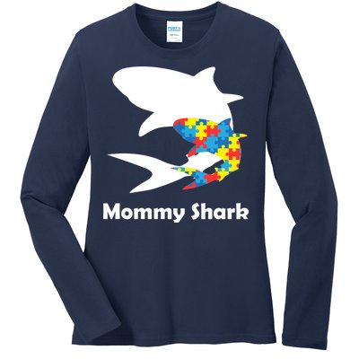 Mommy Shark Autism Awareness  Ladies Long Sleeve Shirt