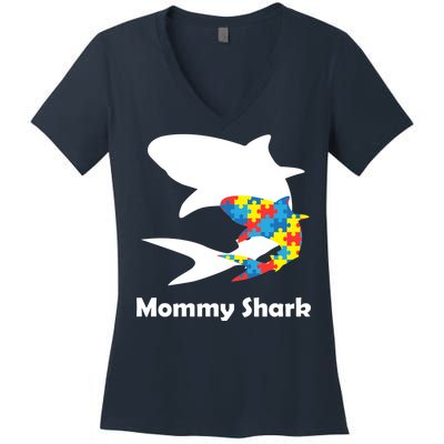 Mommy Shark Autism Awareness  Women's V-Neck T-Shirt