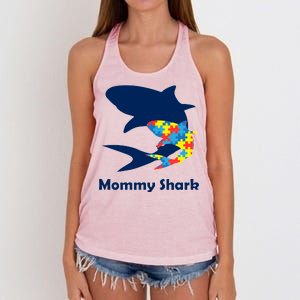 Mommy Shark Autism Awareness  Women's Knotted Racerback Tank