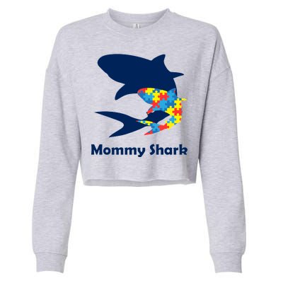 Mommy Shark Autism Awareness  Cropped Pullover Crew