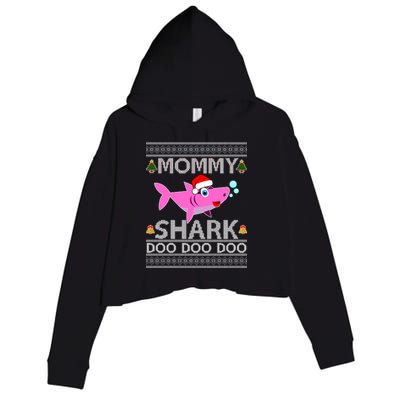 Mommy Shark Doo Doo Cute Ugly Christmas Crop Fleece Hoodie