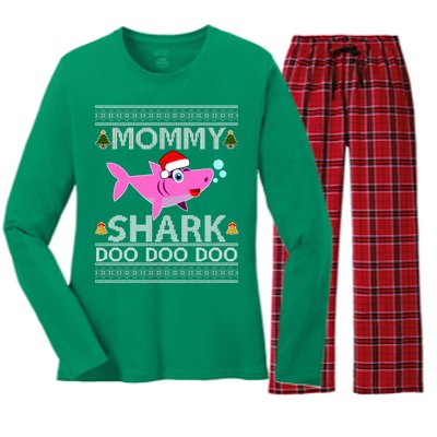 Mommy Shark Doo Doo Cute Ugly Christmas Women's Long Sleeve Flannel Pajama Set 