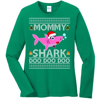 Mommy Shark Doo Doo Cute Ugly Christmas Ladies Long Sleeve Shirt