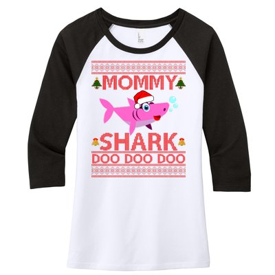 Mommy Shark Doo Doo Cute Ugly Christmas Women's Tri-Blend 3/4-Sleeve Raglan Shirt