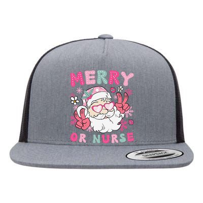 Merry Or Nurse Christmas Operating Room Nurse Xmas Party Flat Bill Trucker Hat